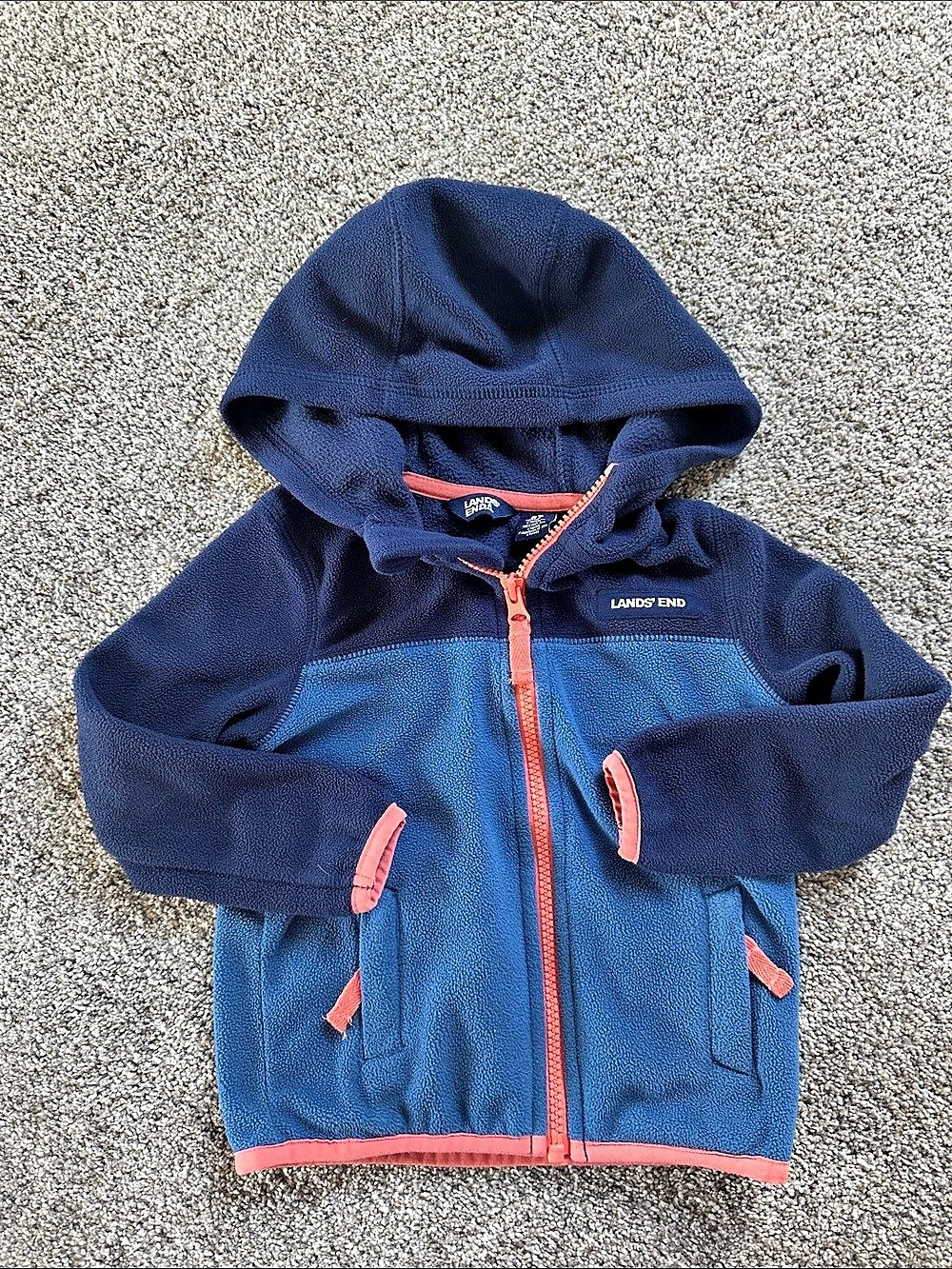 Lands' End Boys 2T Hooded Fleece Jacket Blue & Pink
